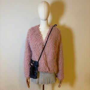 H&M Girls Pink Faux Fur Shaggy Jacket Coat Size 14Y+